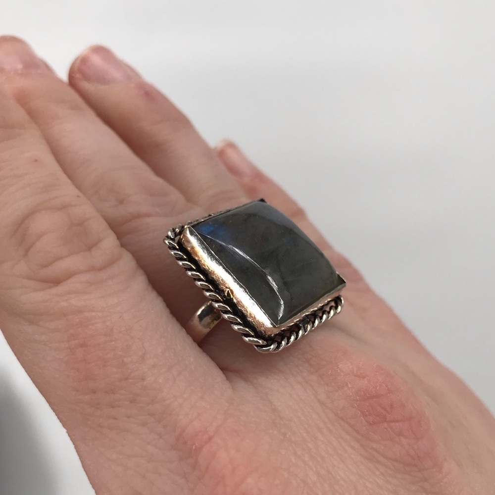 Square Shaped Labradorite Ring - image 2